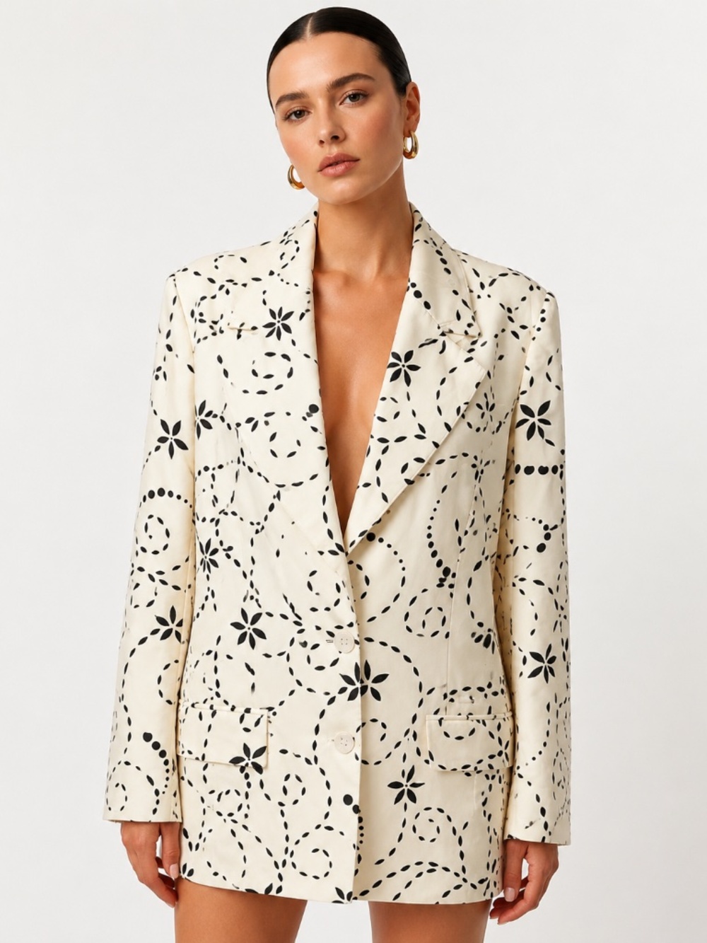 Vintage Escada black-and-ivory floral swirl blazer, likely 1990s luxury designer